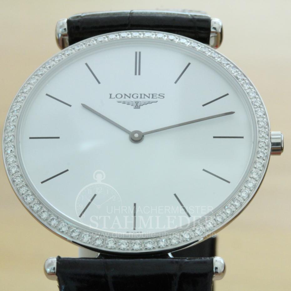 Longines Damenuhr 64 Brillanten Krokoband neu Quarz Revision 06/2016 Full Set