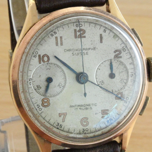 Chronograph Handaufzug 18kt Gelbgold  Landeron Cal.47